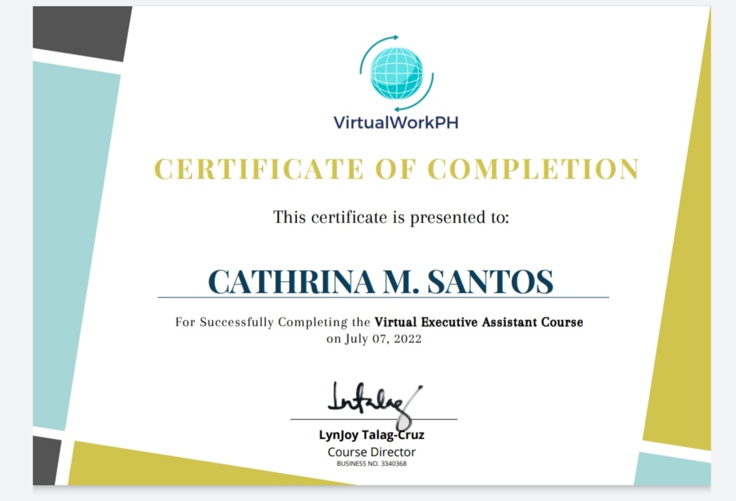 VIRTUAL EXECUTIVE ASSISTANT COURSE CERTIFICATE