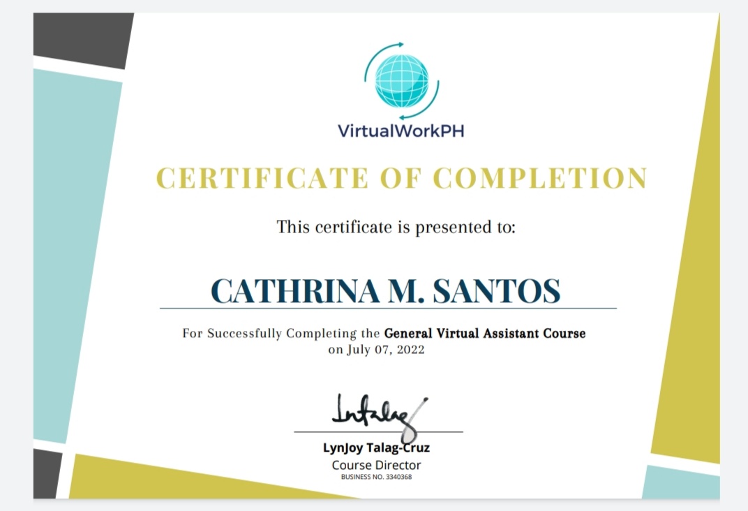 GENERAL VIRTUAL ASSISTANT COURSE CERTIFICATE