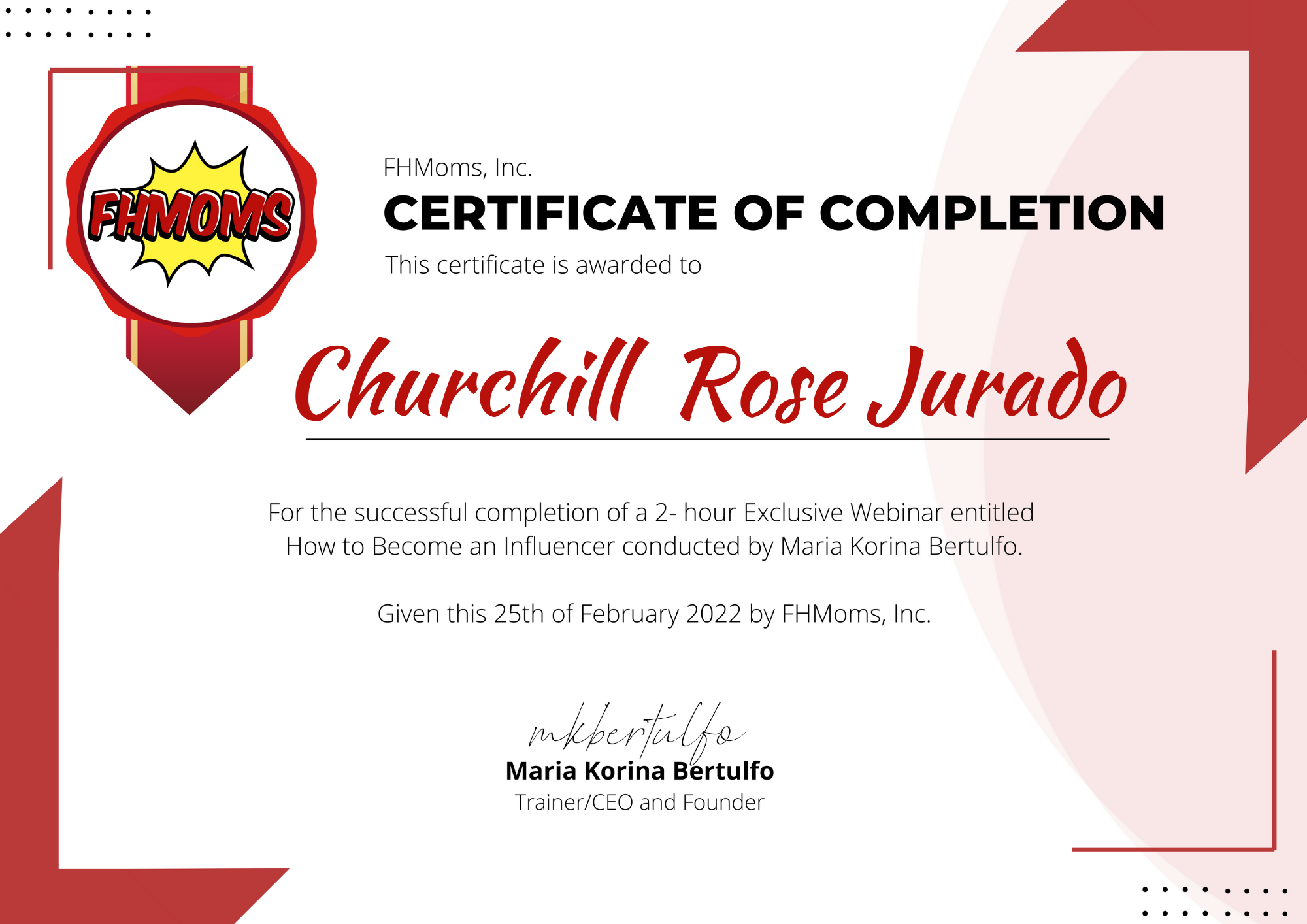 Influencer Webinar Certificate