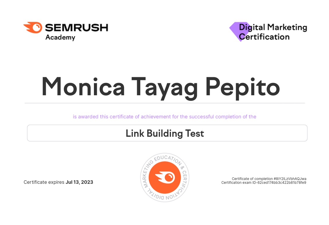 Semrush Link Building Certificate