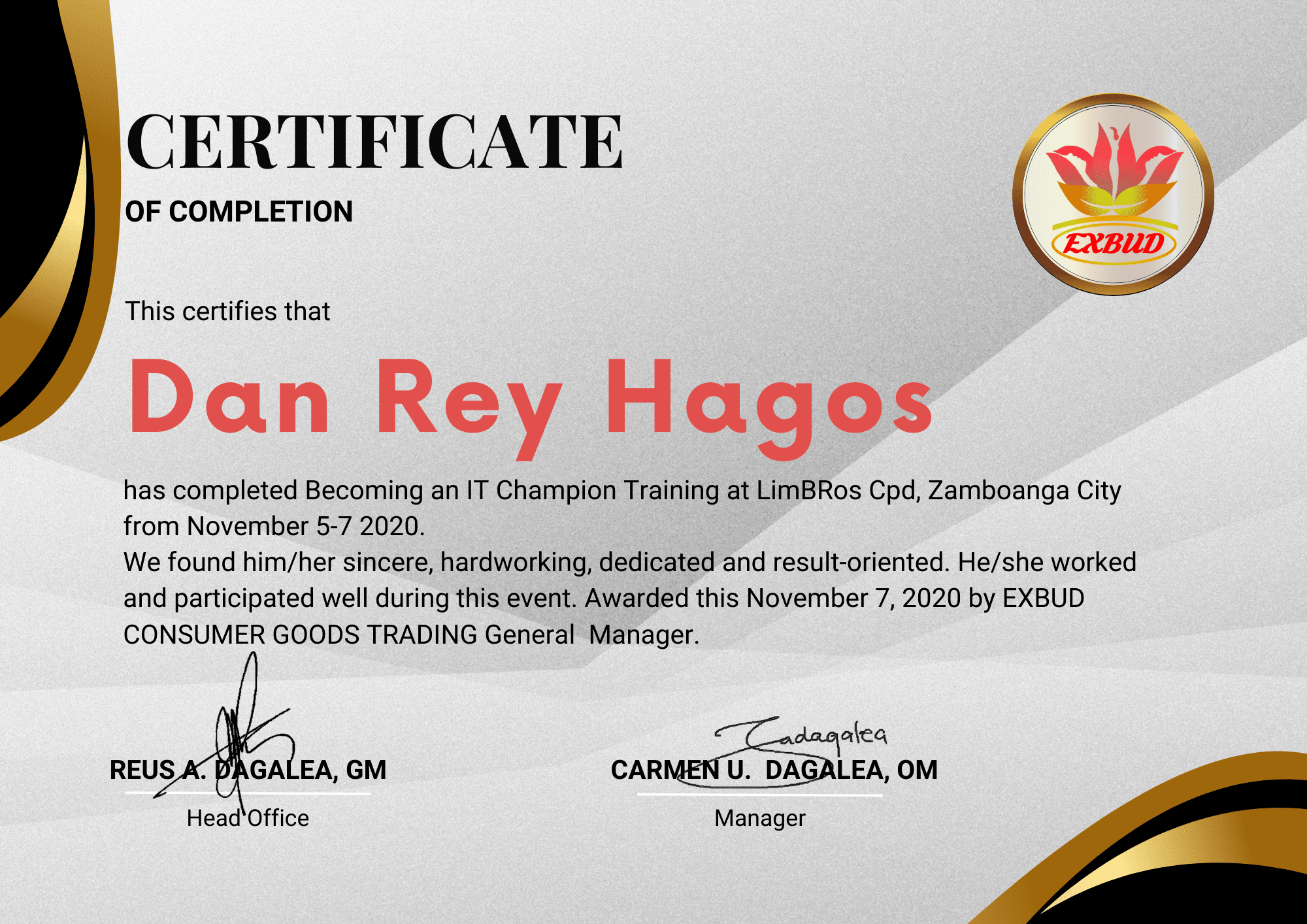 Certificate of Completion