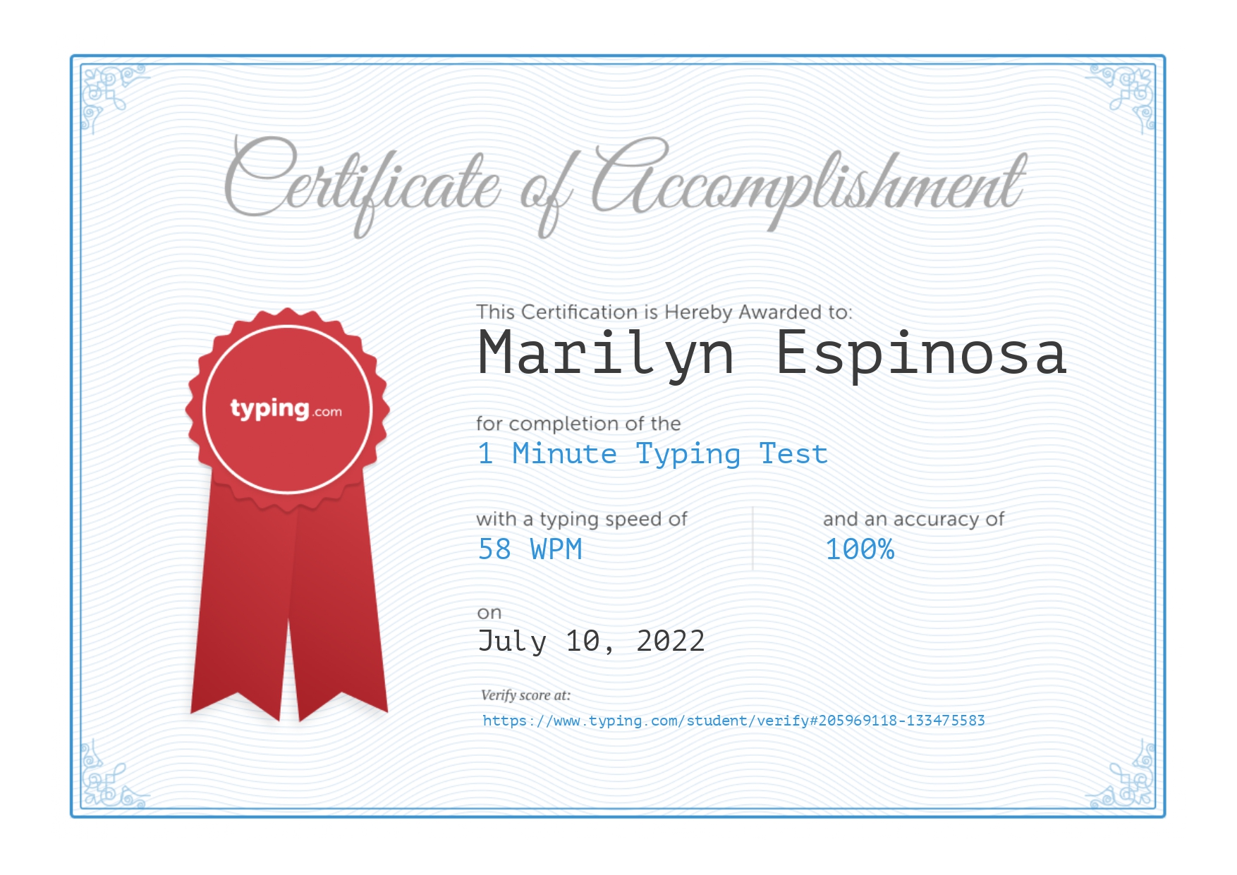 Typing Certificate