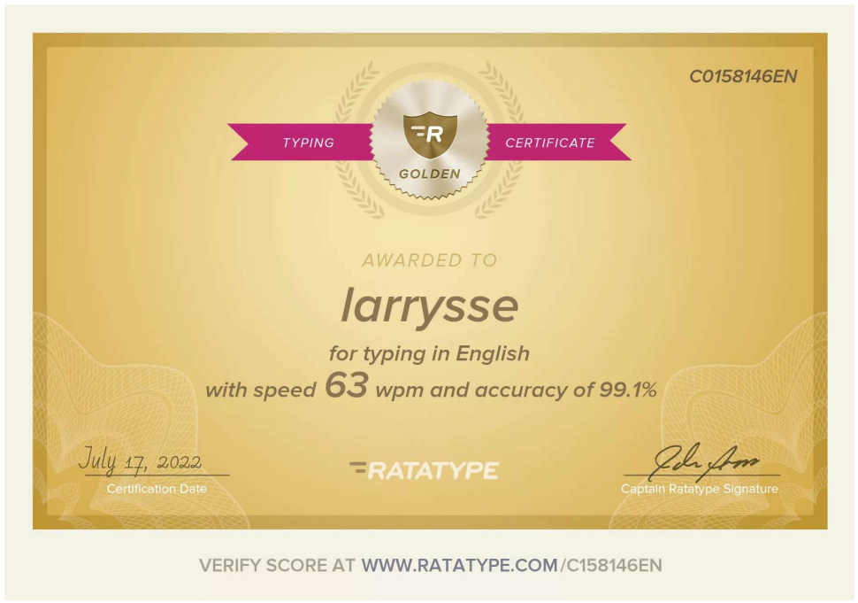 Typing Test Certificate