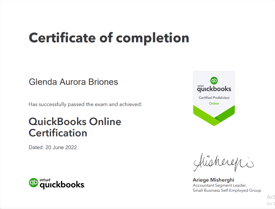 Quickbooks Online ProAdvisor Certificate