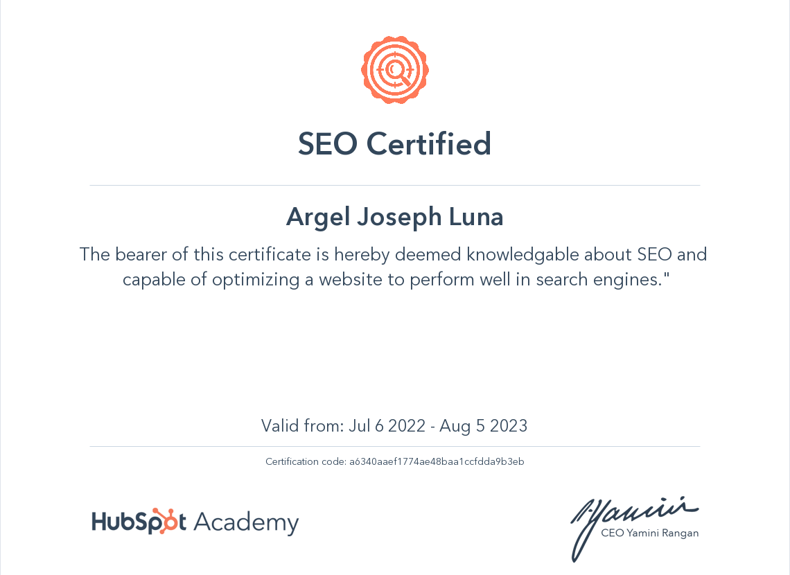 HubSpot SEO Certification