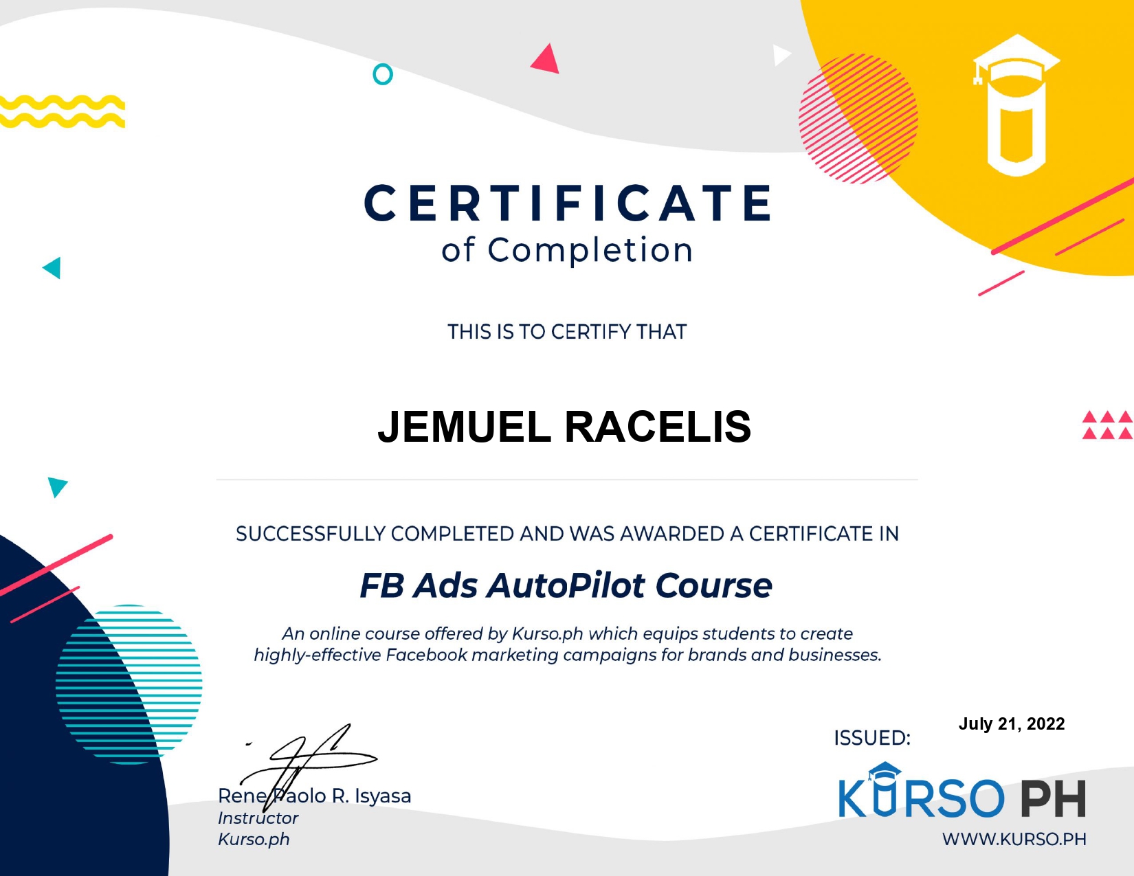 FB Ads Autopilot Course Certificate