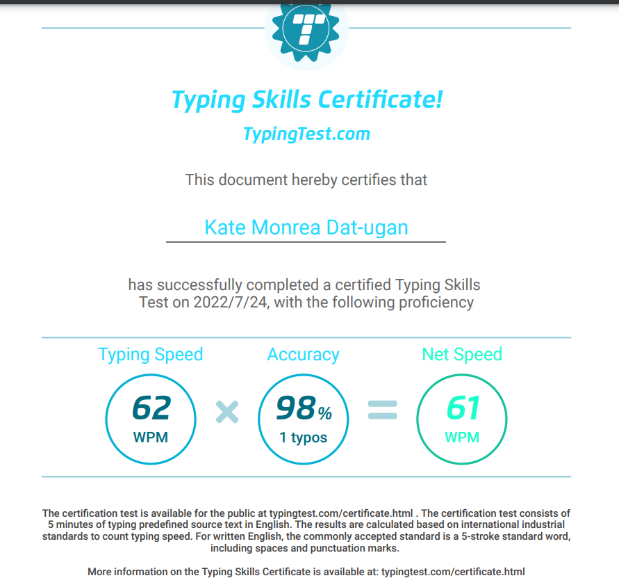 Typing Skills Certificate