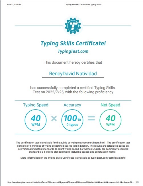 Typing Test Certificate