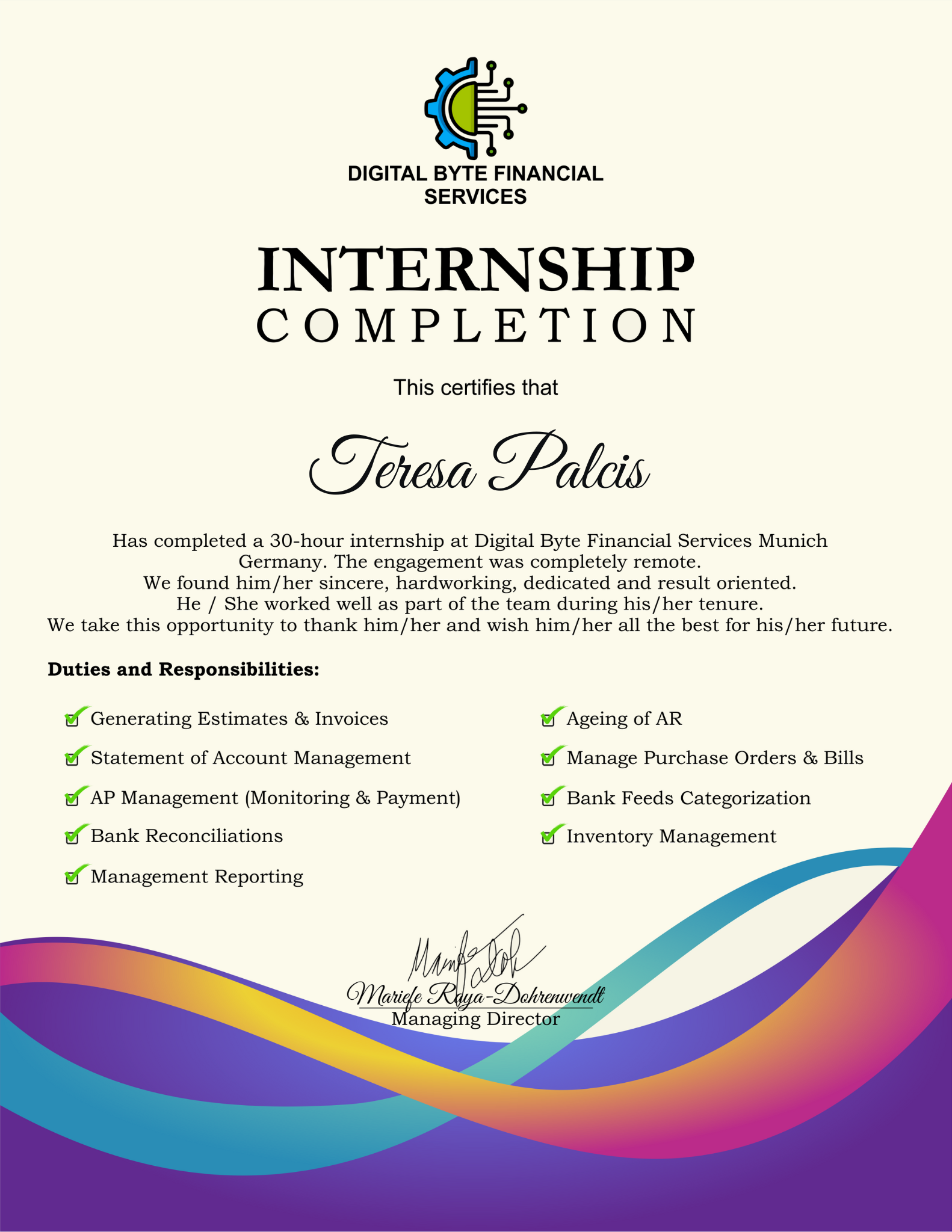 Internship Certificate of Completion