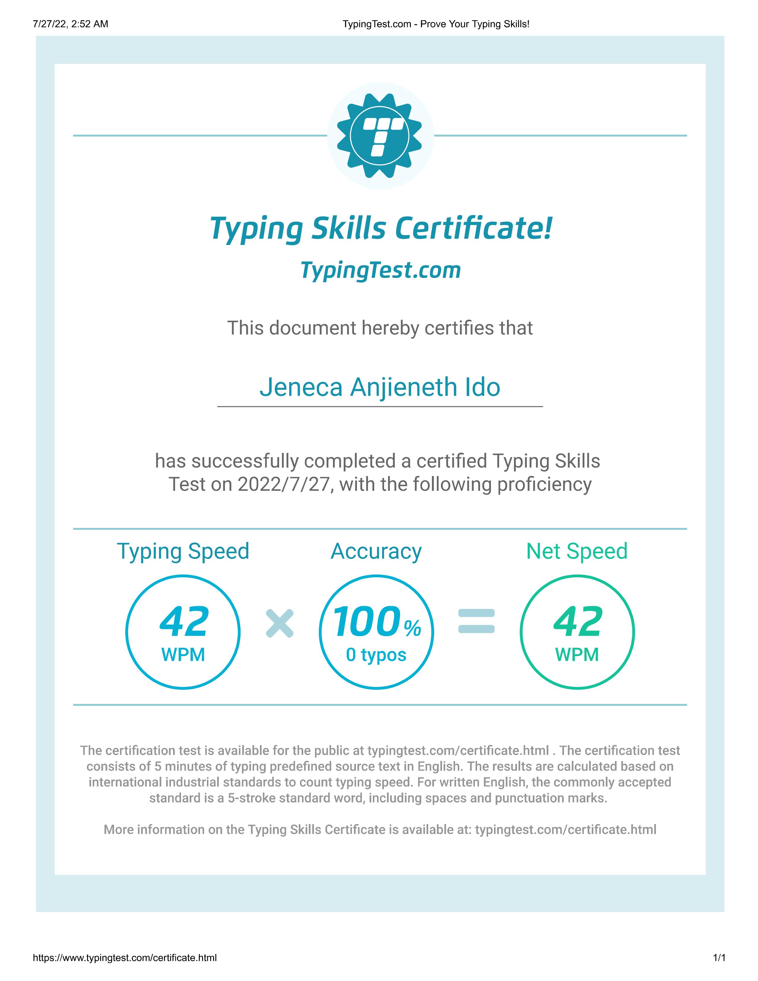 Typing Skills Certificate