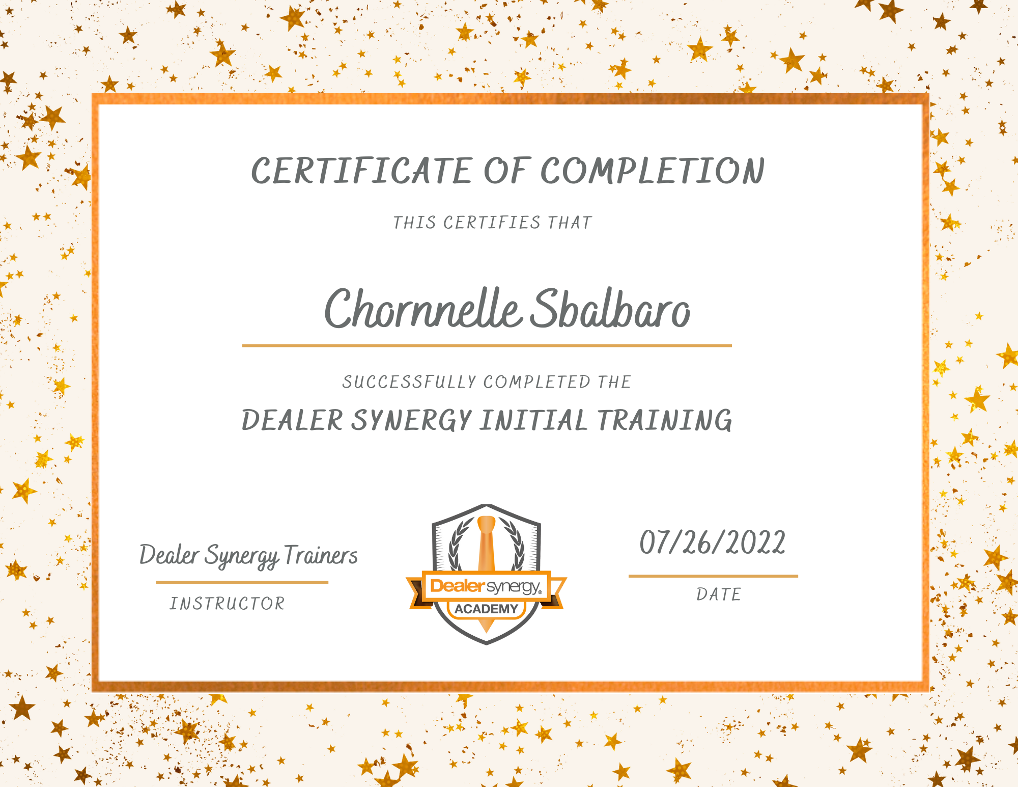 DEALER SYNERGY INITIAL TRAINING