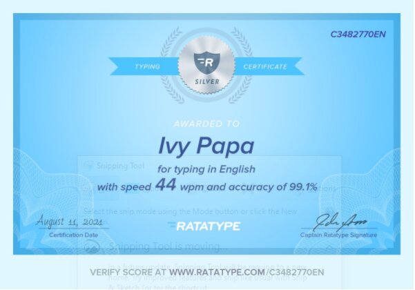 Typing Certificate