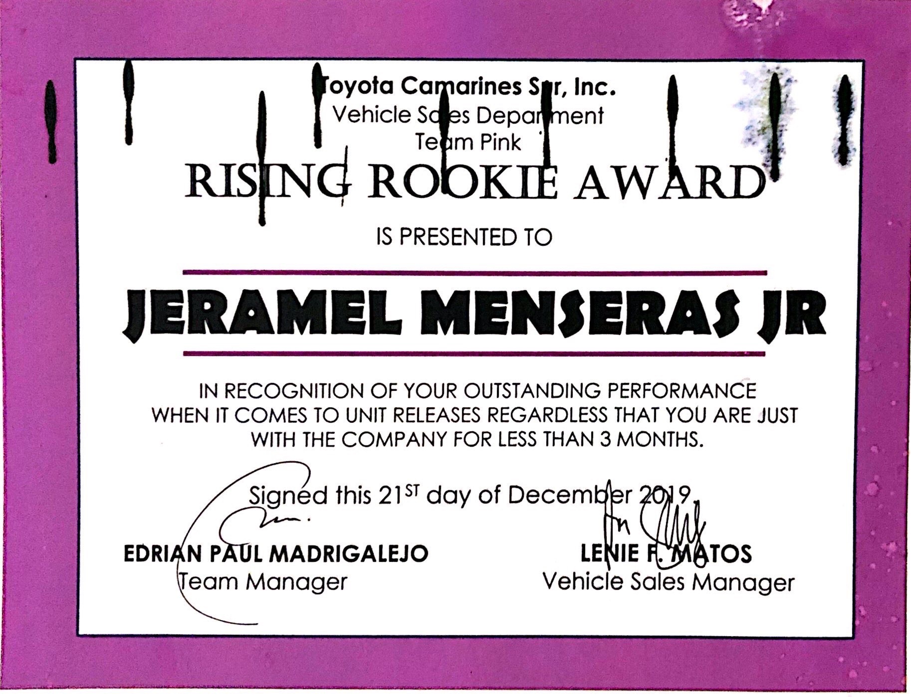 Rising Rookie Award