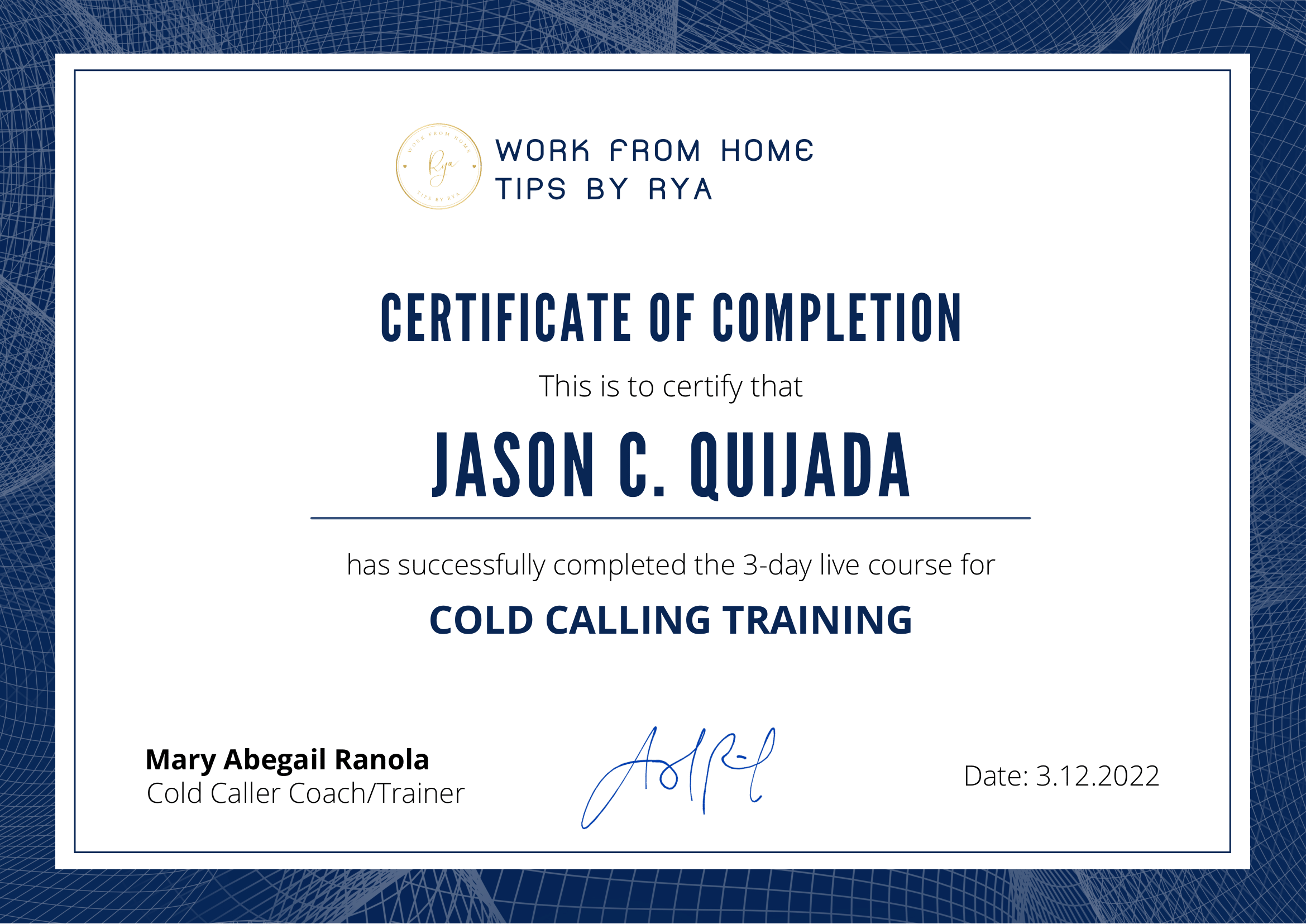 Cold Calling/ Inside Sales Agent Certificate