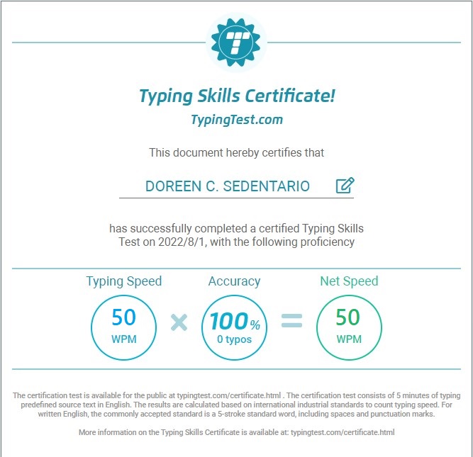 Typing Skill Certificate