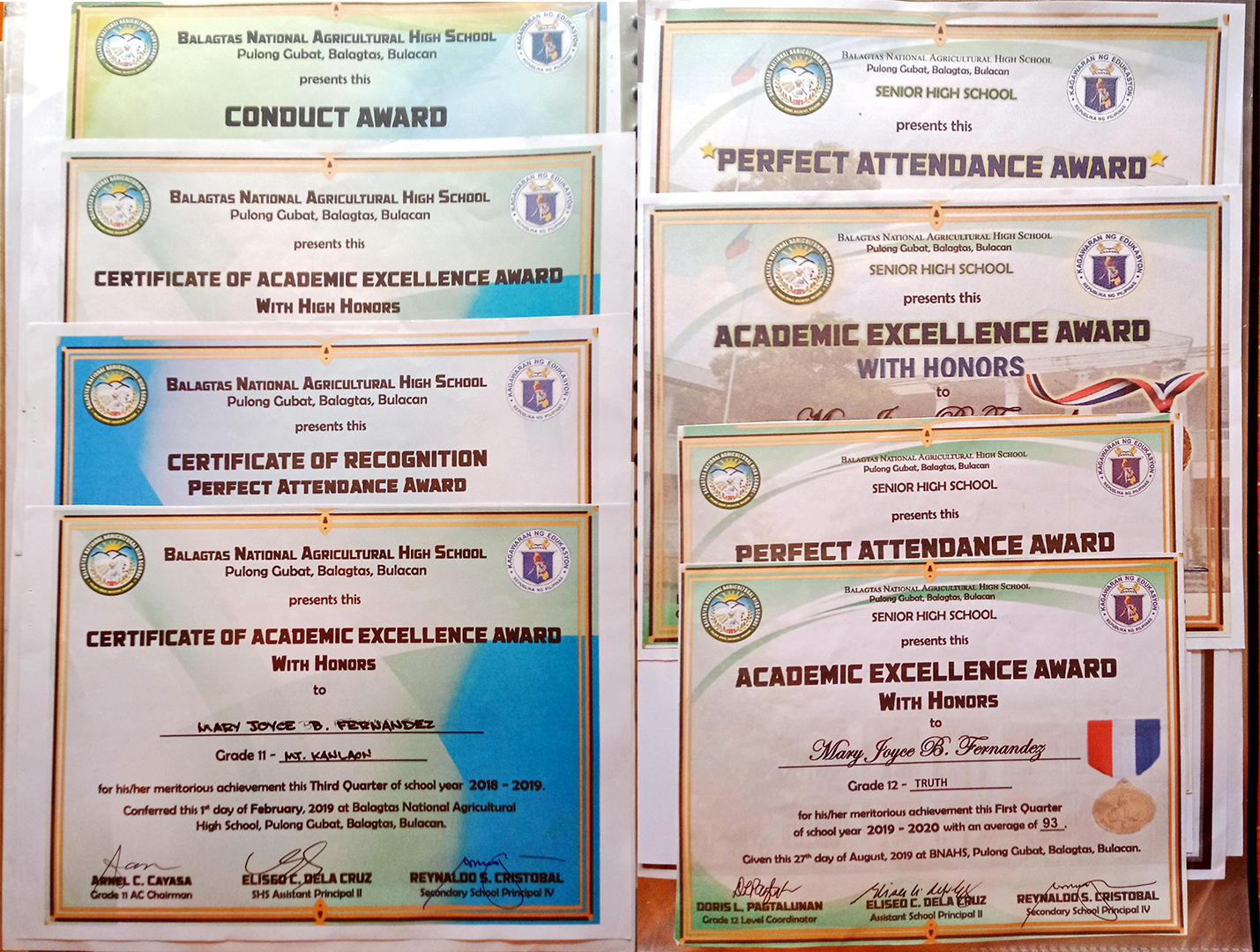 Academic Excellence Award - With High Honors * Conduct Award * Perfect Attendance Award