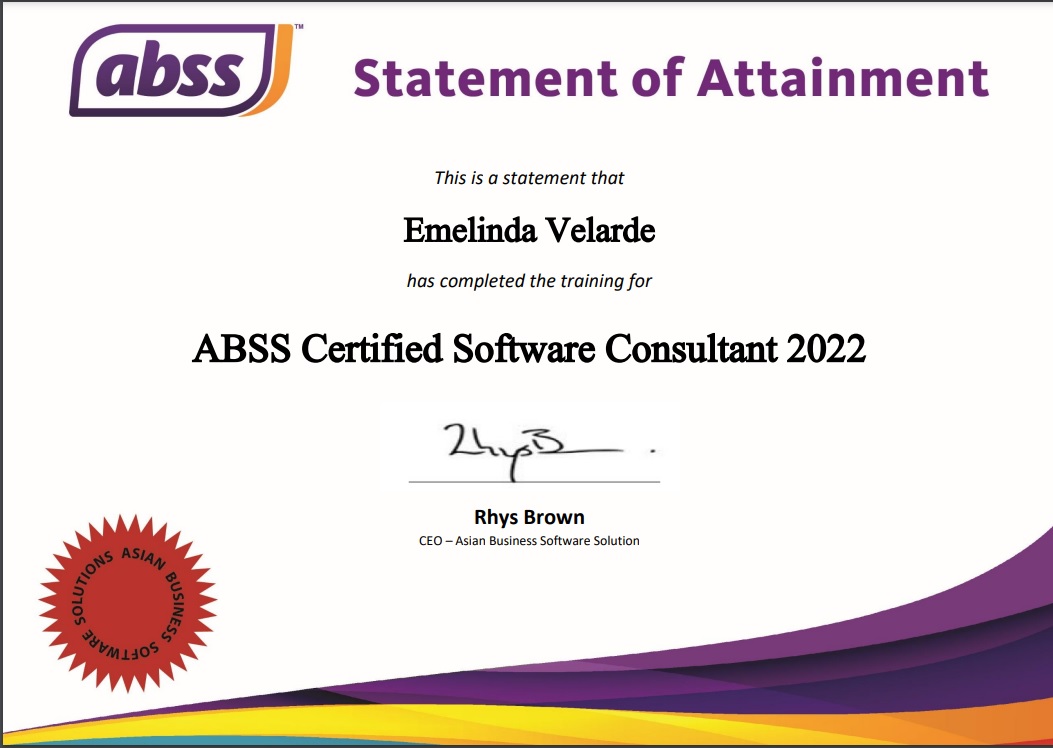 ABSS CERTIFIED  SOFTWARE CONSULTANT