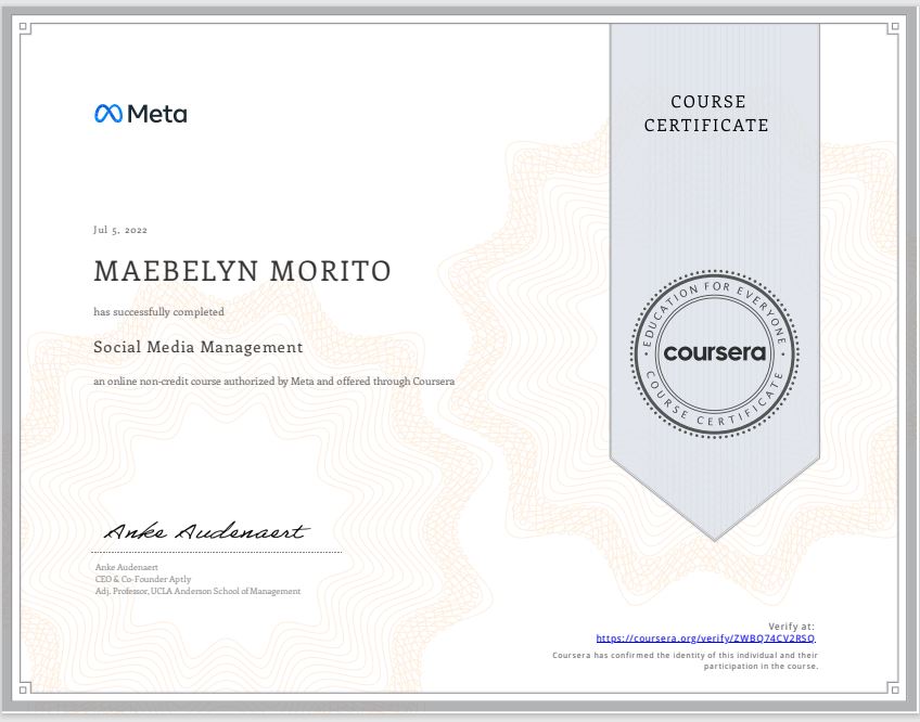 SMM Certificate from Coursera