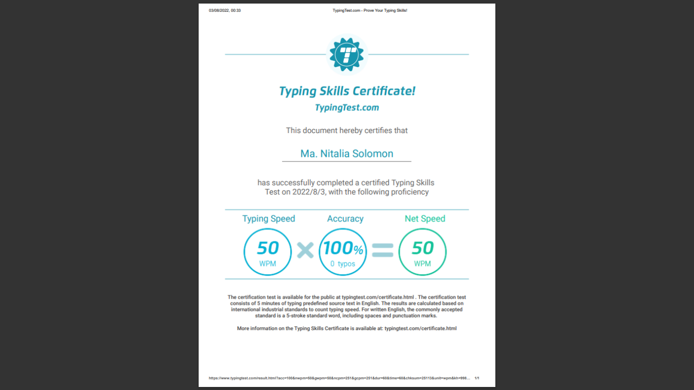 Typing Test Result