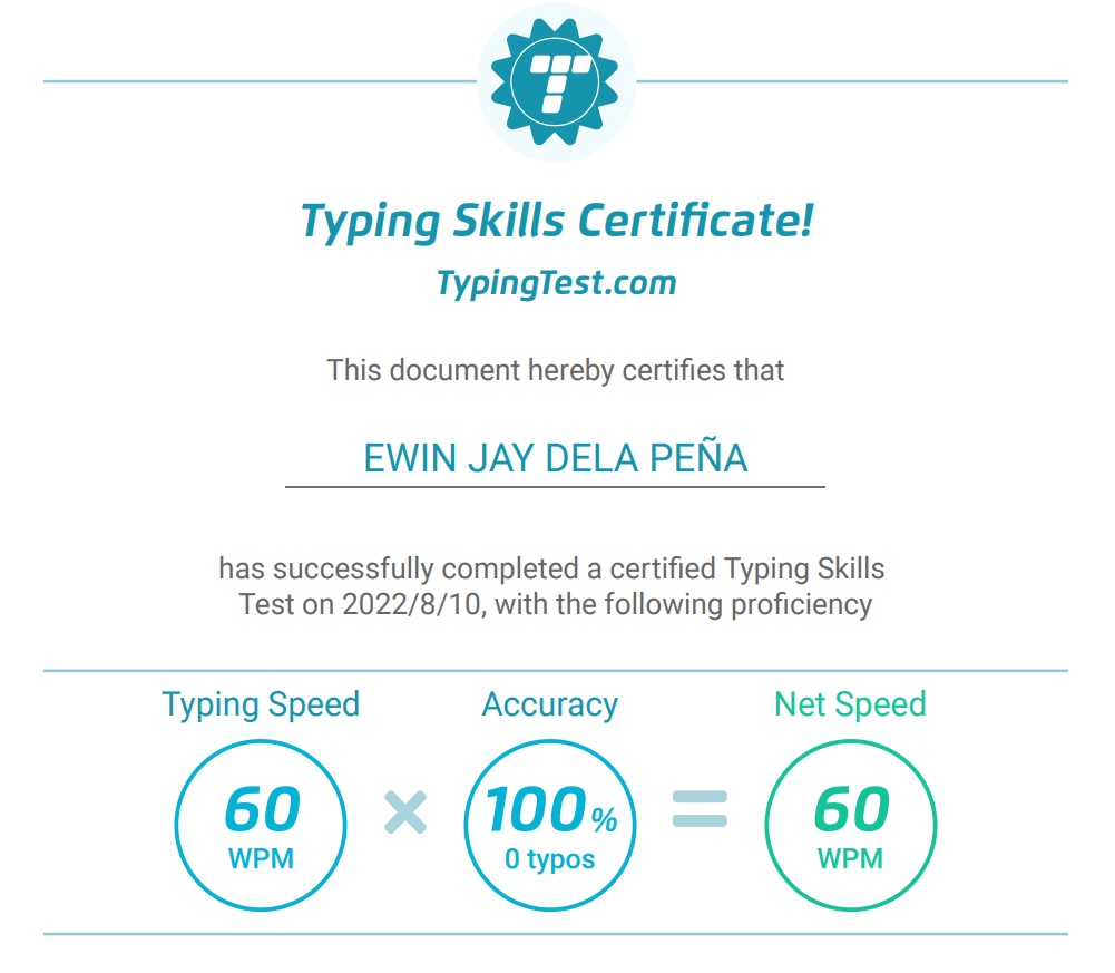 Typing Skills Certificate