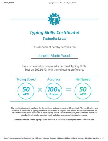 Typing Skills Certificate