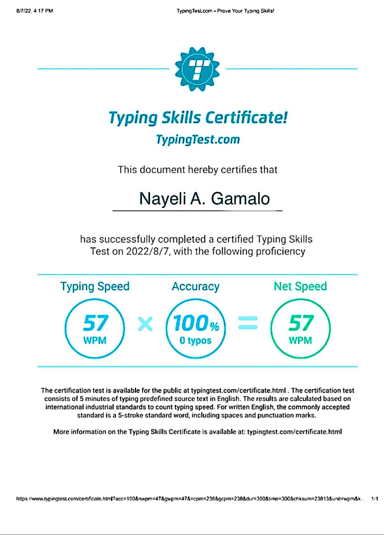 Typing  Skill Certificate