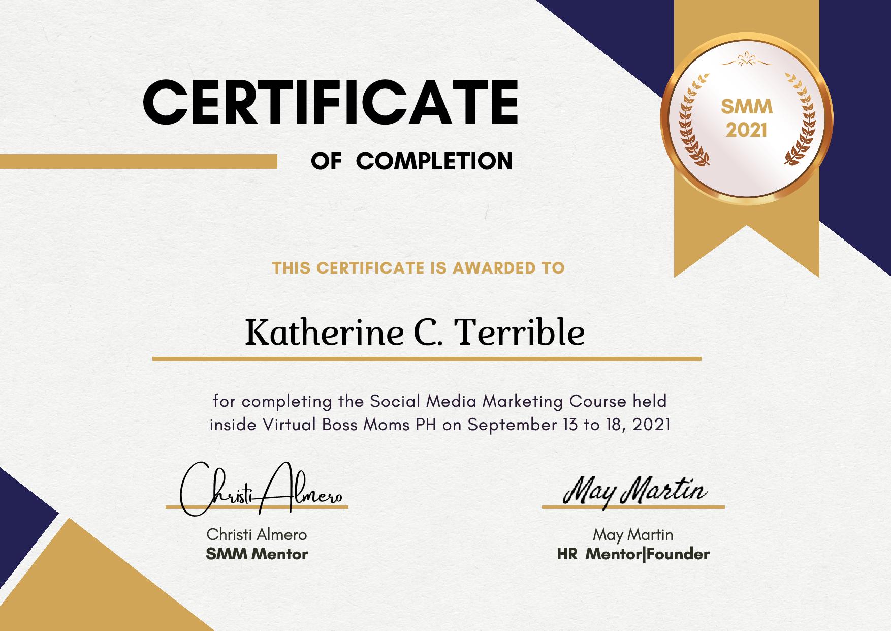 SMM Certification of Completion