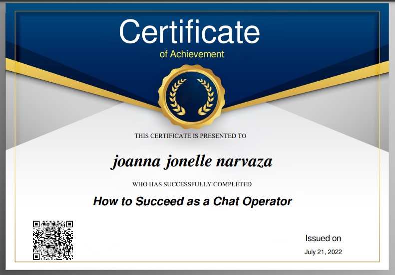 Certificate of Completion as Chat Operator