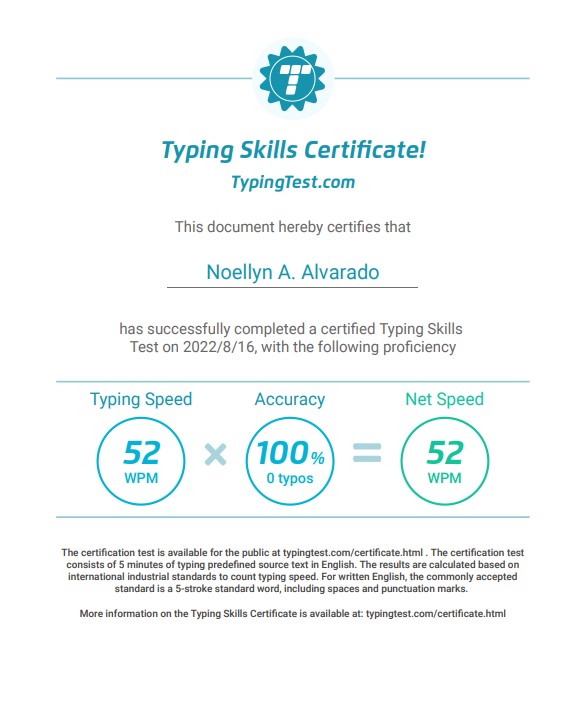 Typing Test Certificate