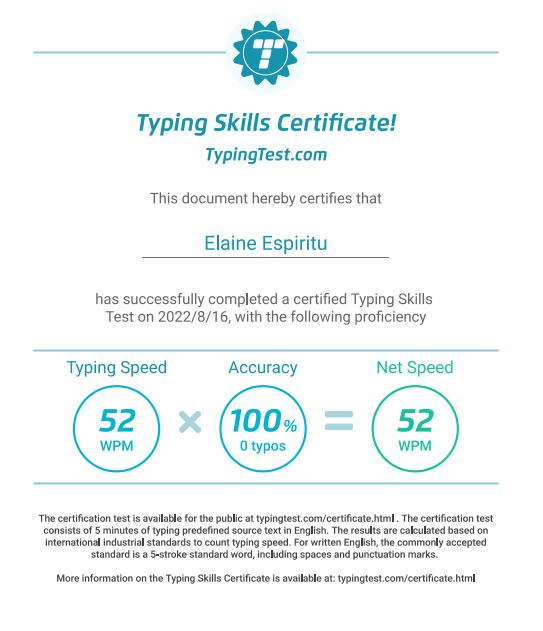 Typing Skills Certificate