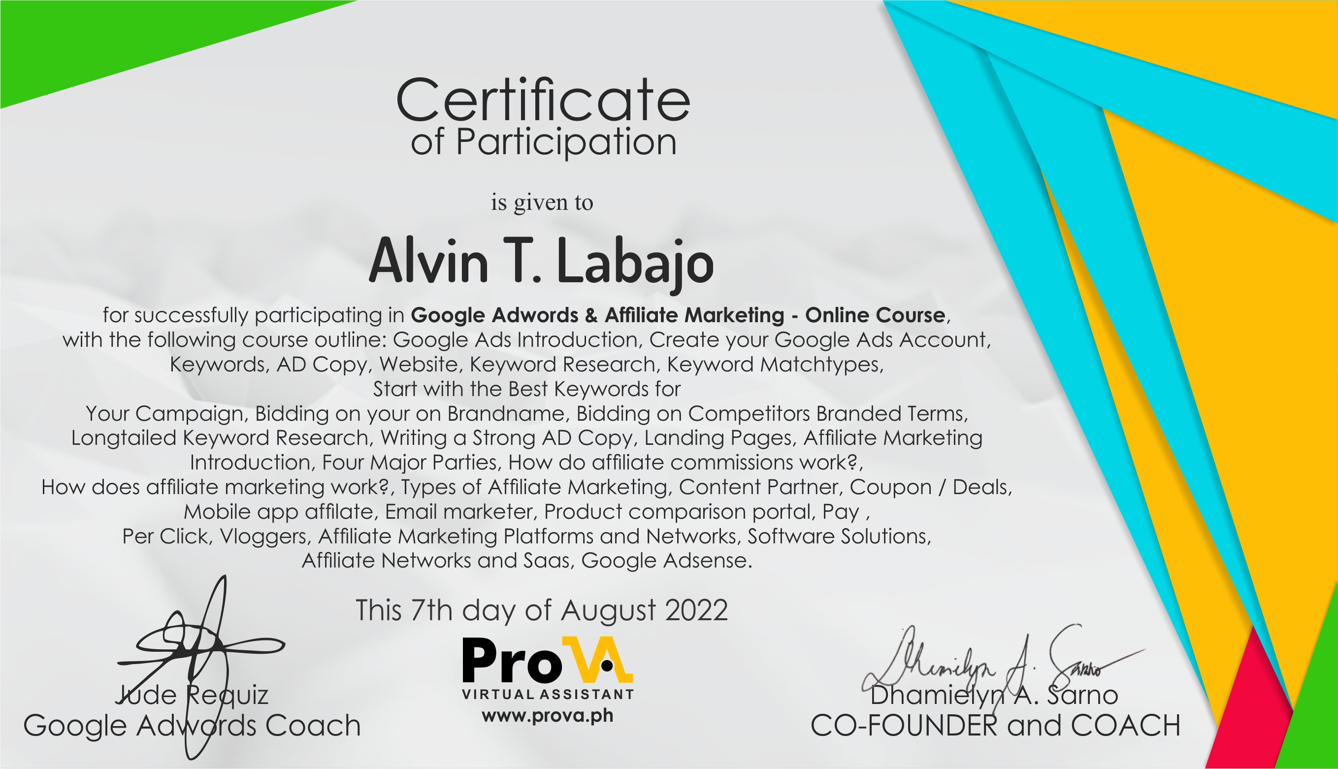 Google Ads & Affiliate Marketing Certificate