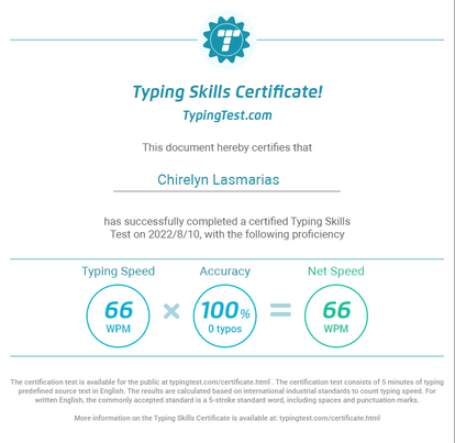 Typing Skills Certificate