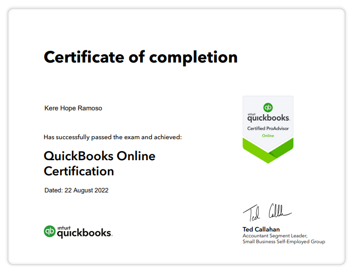 QuickBooks Certified ProAdvisor