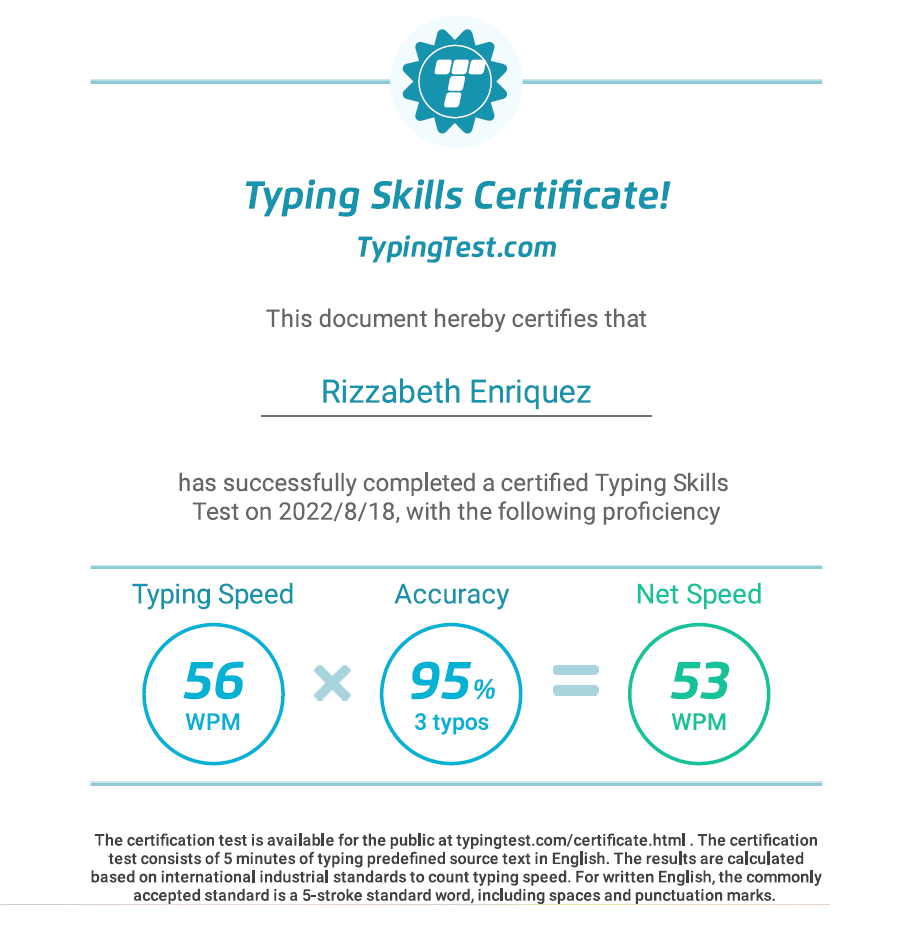 Speed Typing Certificate