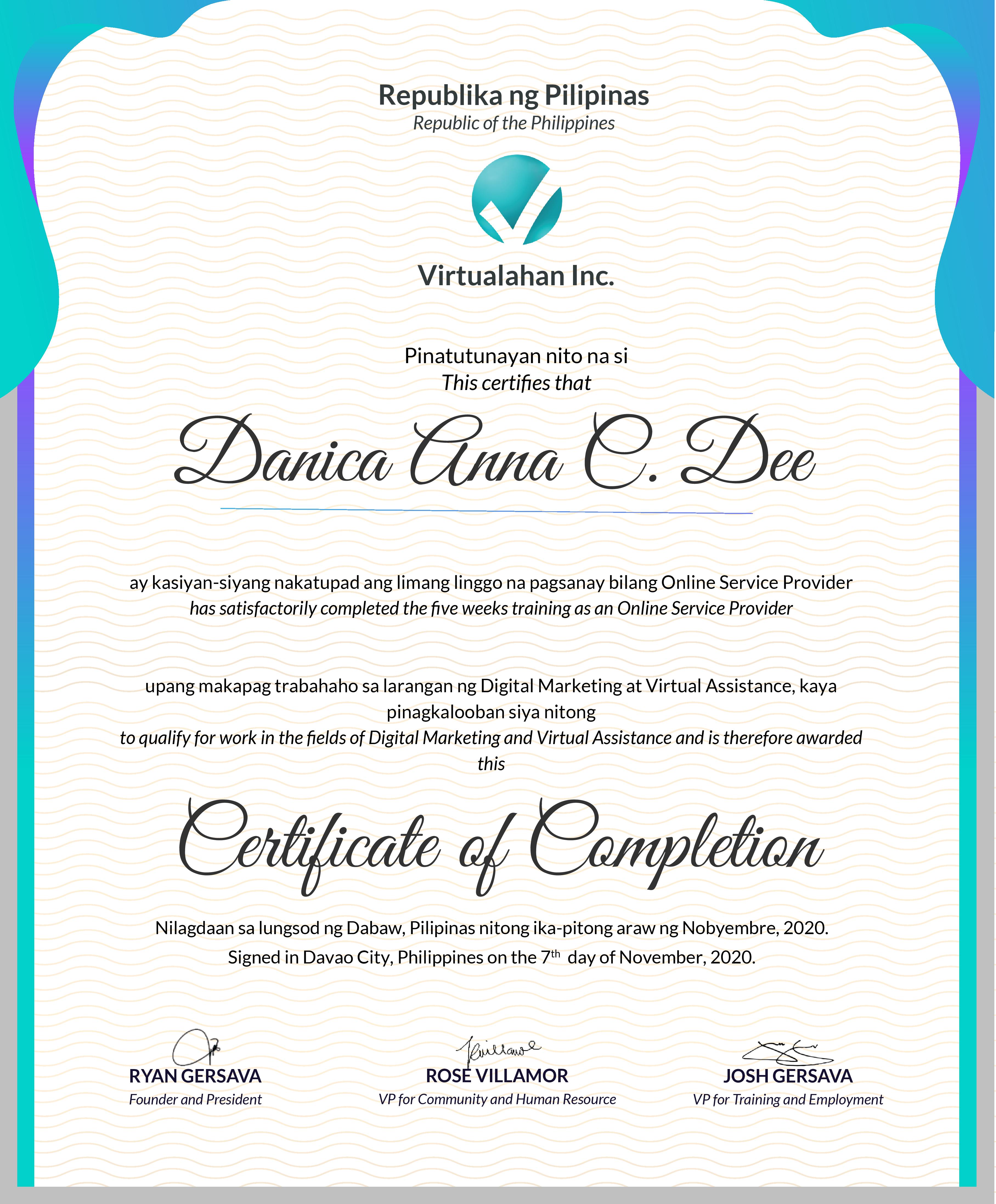 VA Certificate