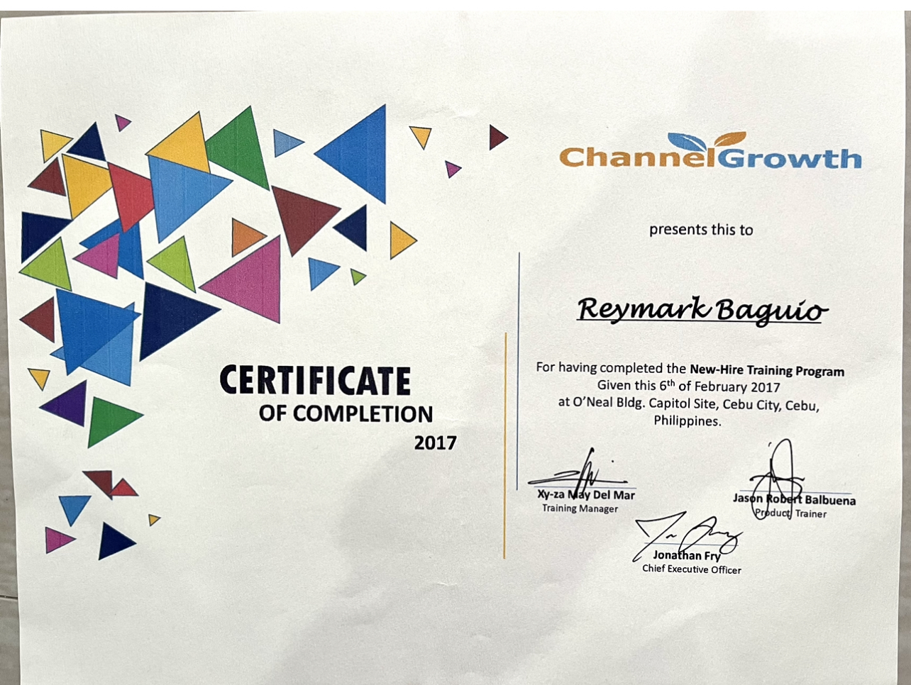 Channel Growth Certificate of Completion