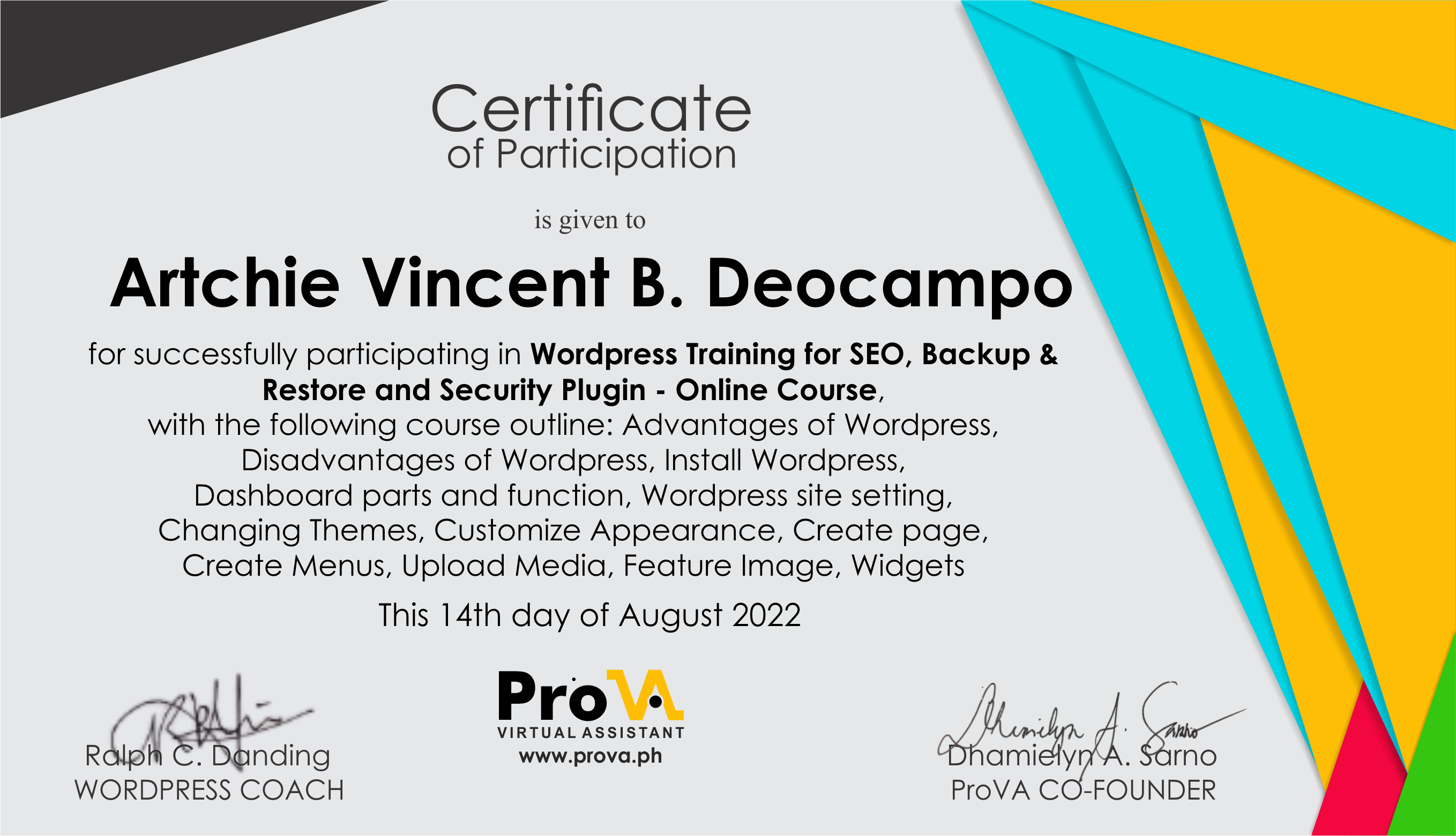 Wordpress Certificate