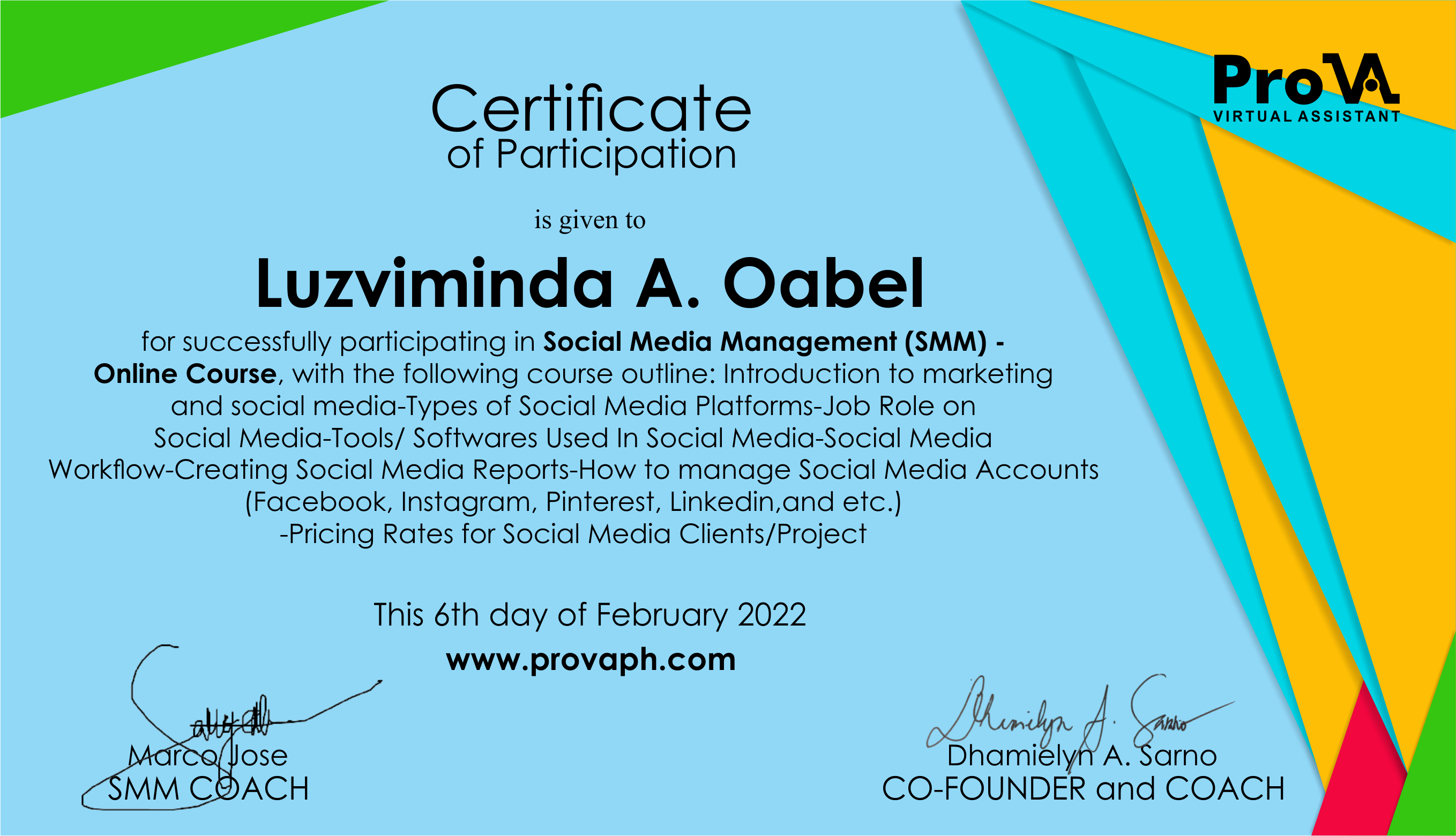 SMM Certificate