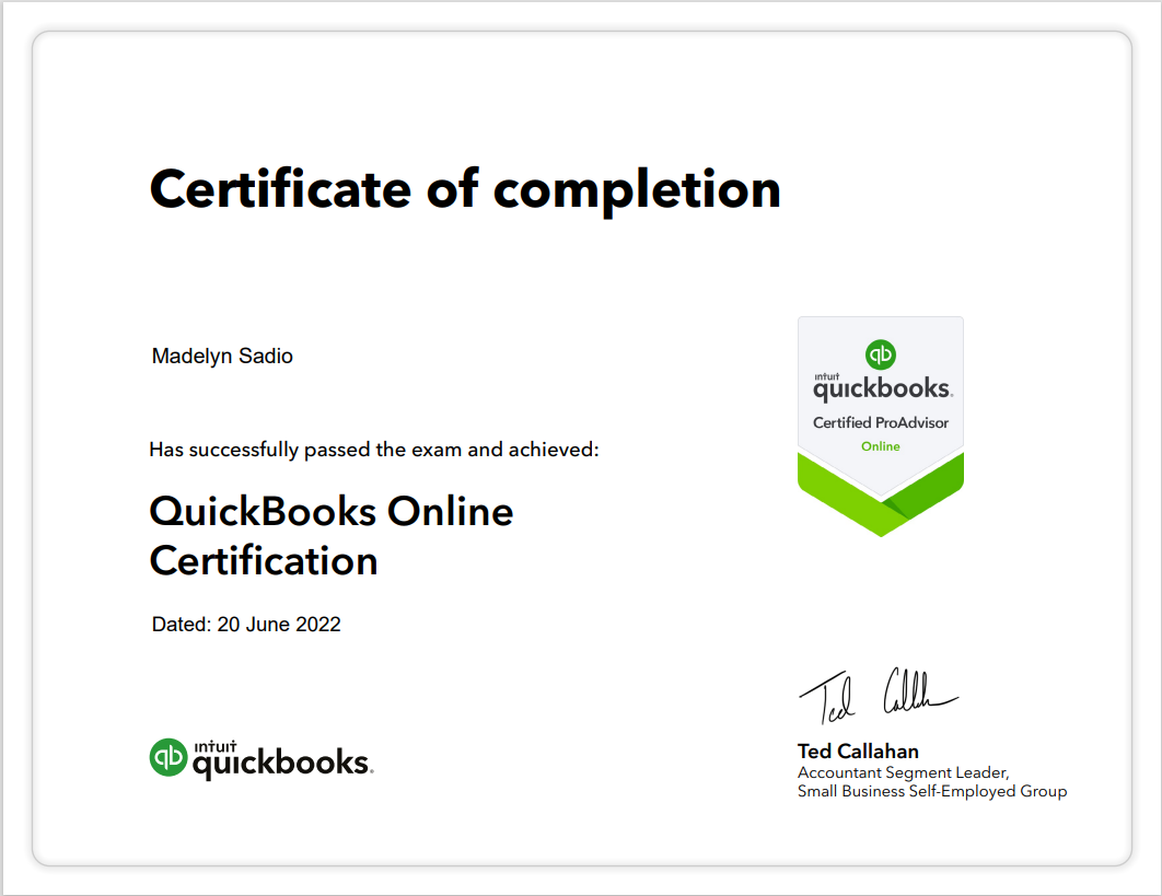 Quickbooks Online Certificate