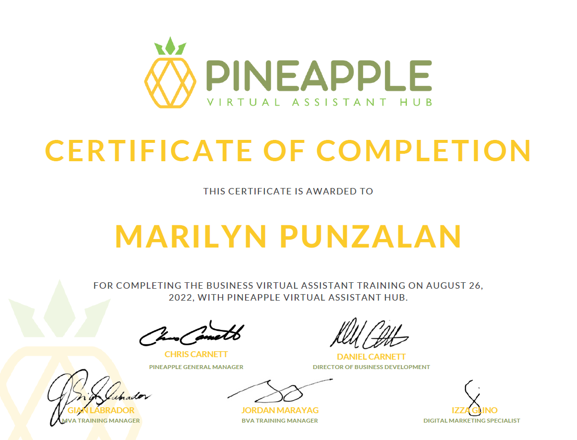 Pineapple VA Certificate