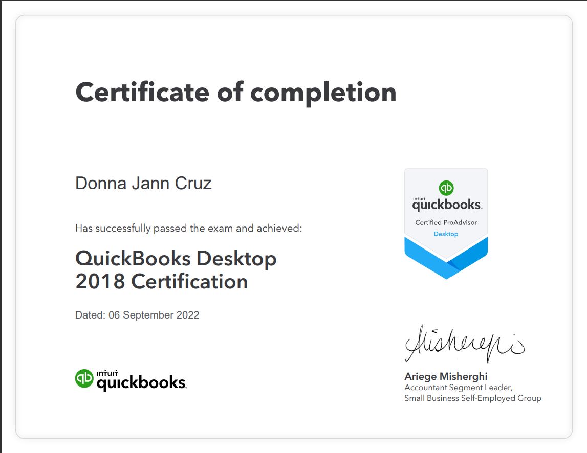 QuickBooks Desktop Certificate