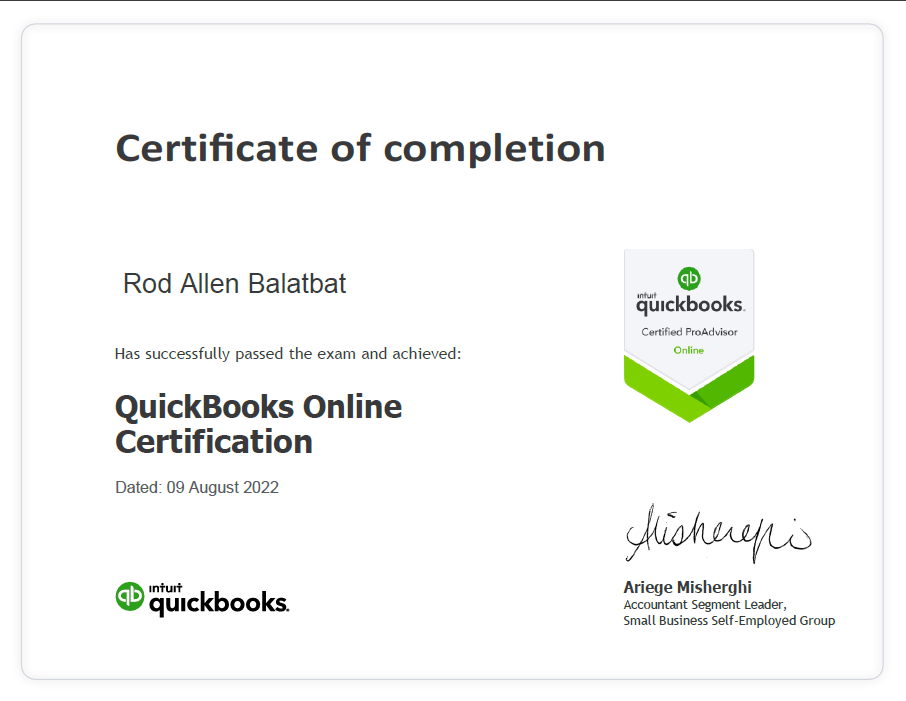 QuickBooks Online Certified ProAdvisor