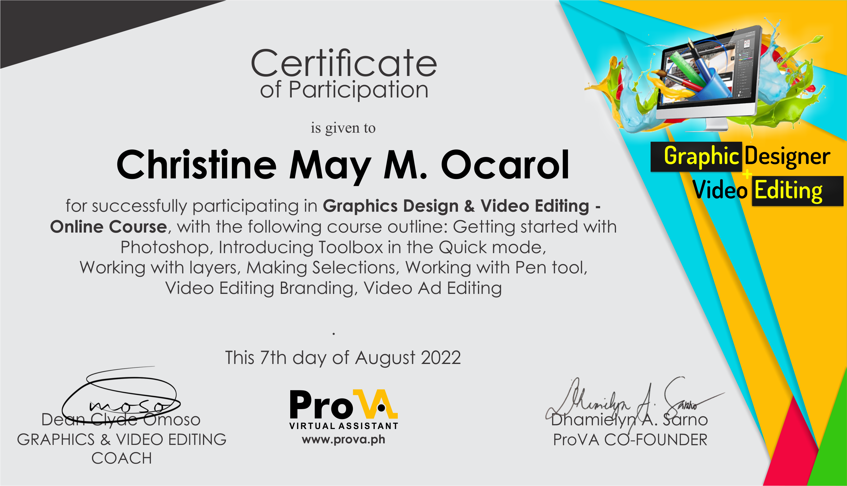 Graphic Design & Video Editing Certificate