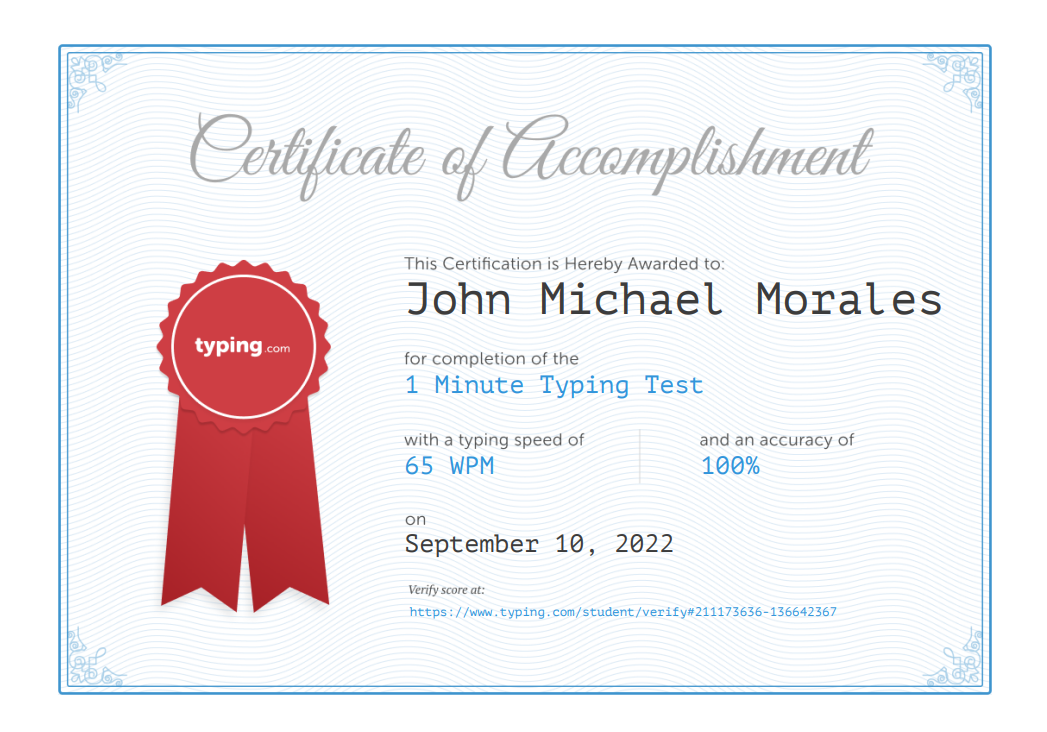 Typing Speed Certificate