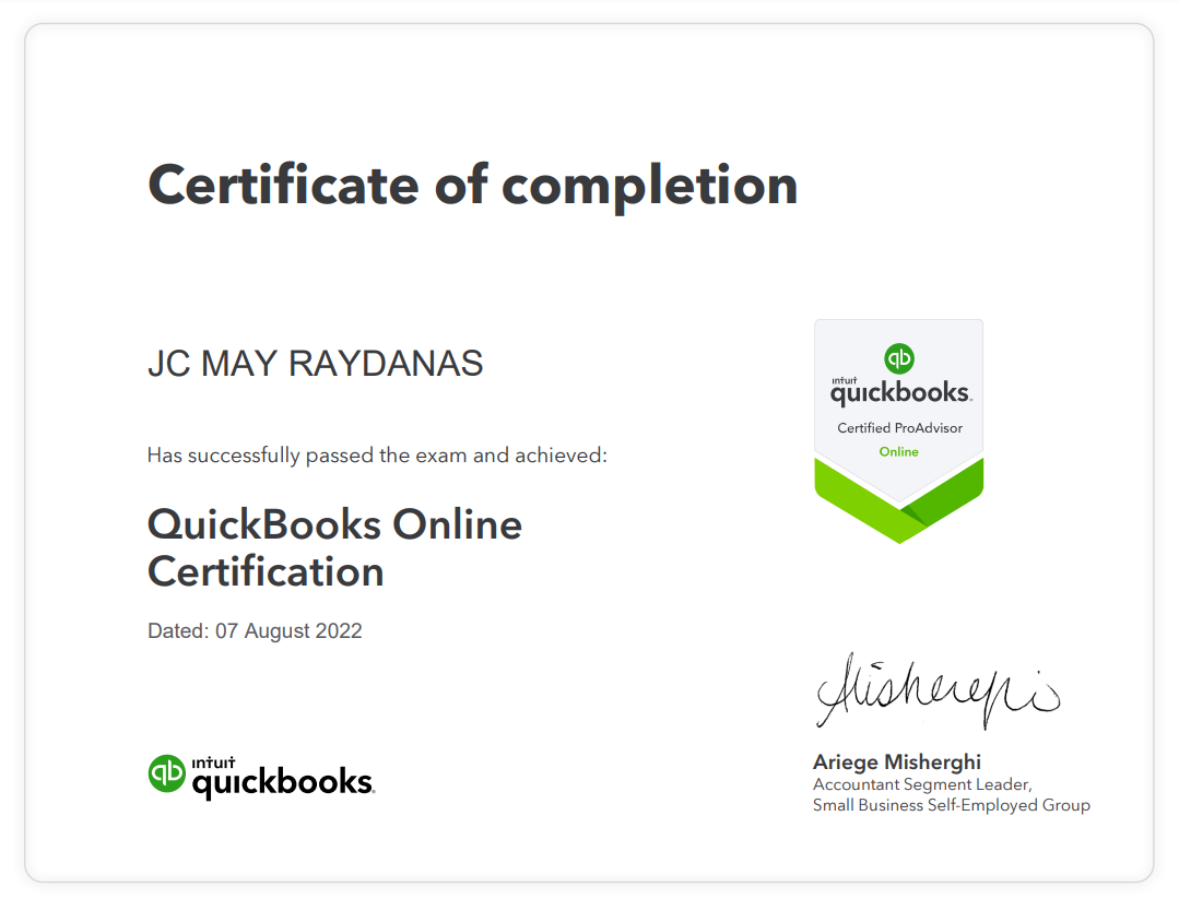 QUICKBOOKS ONLINE PRO ADVISOR CERTIFICATION