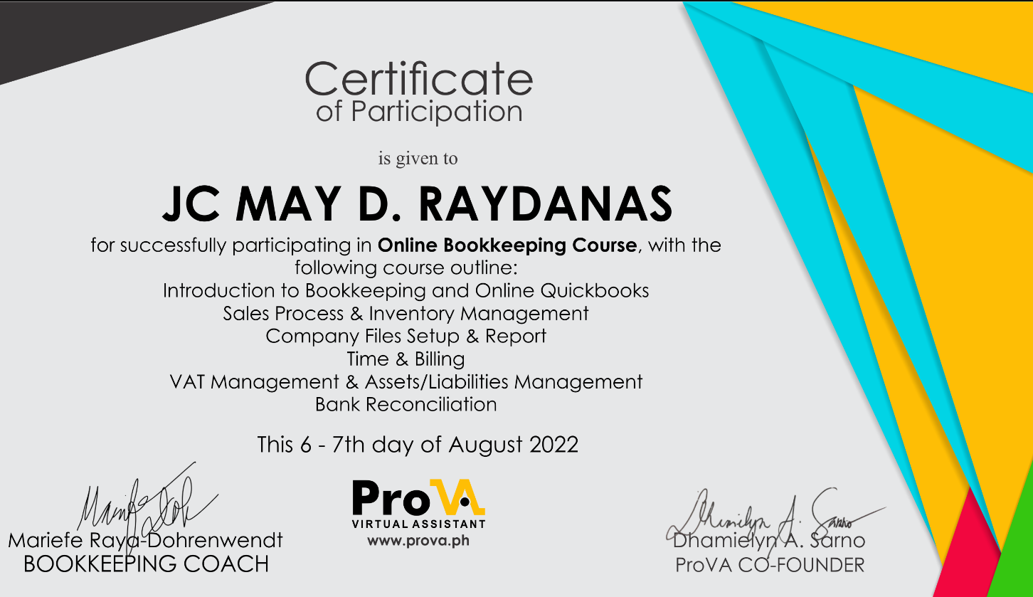 Jc May De Jesus Raydanas // Online Bookkeeper Myprofile