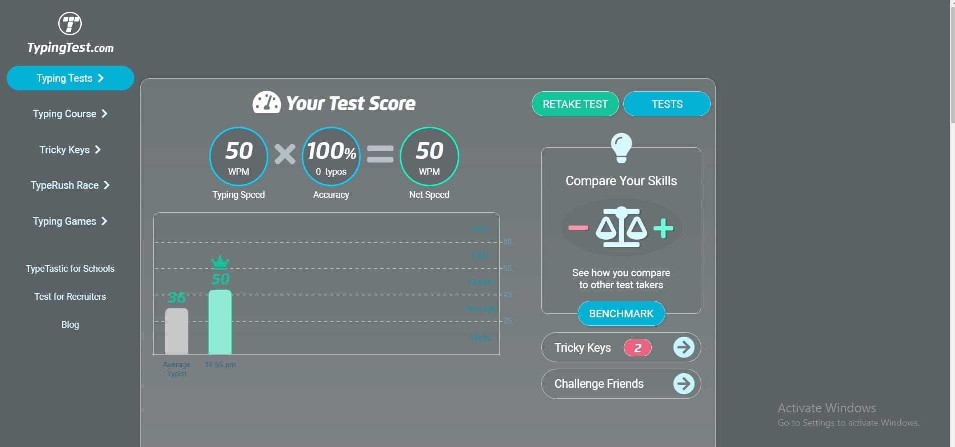 Typing test score