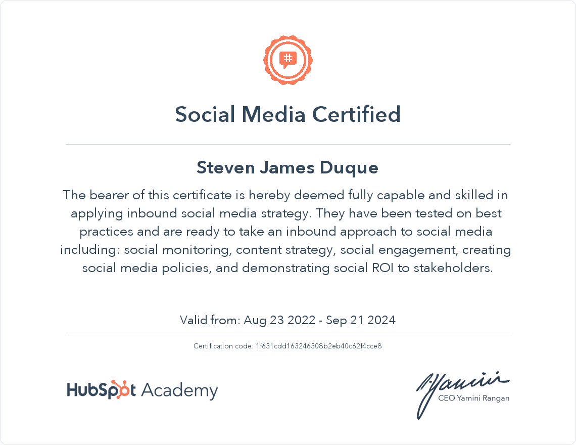Social Media Manager Certificate