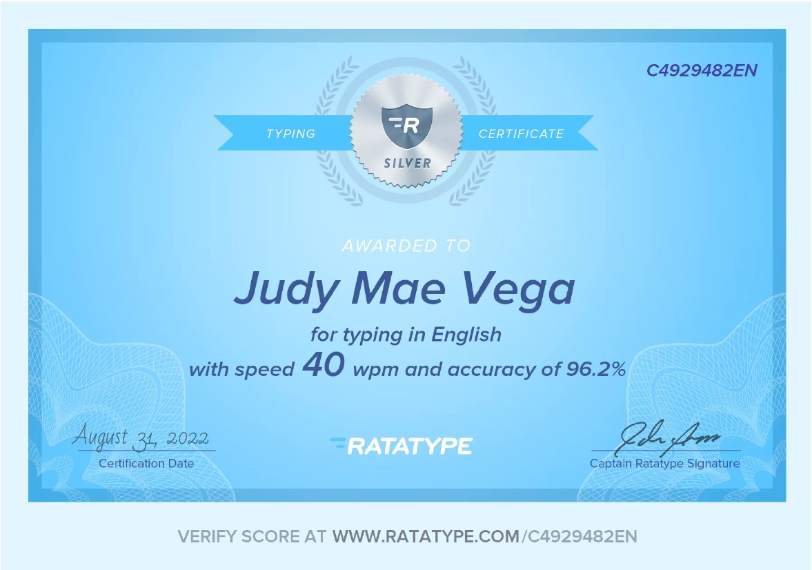 Ratatype Typing Certificate 40wps