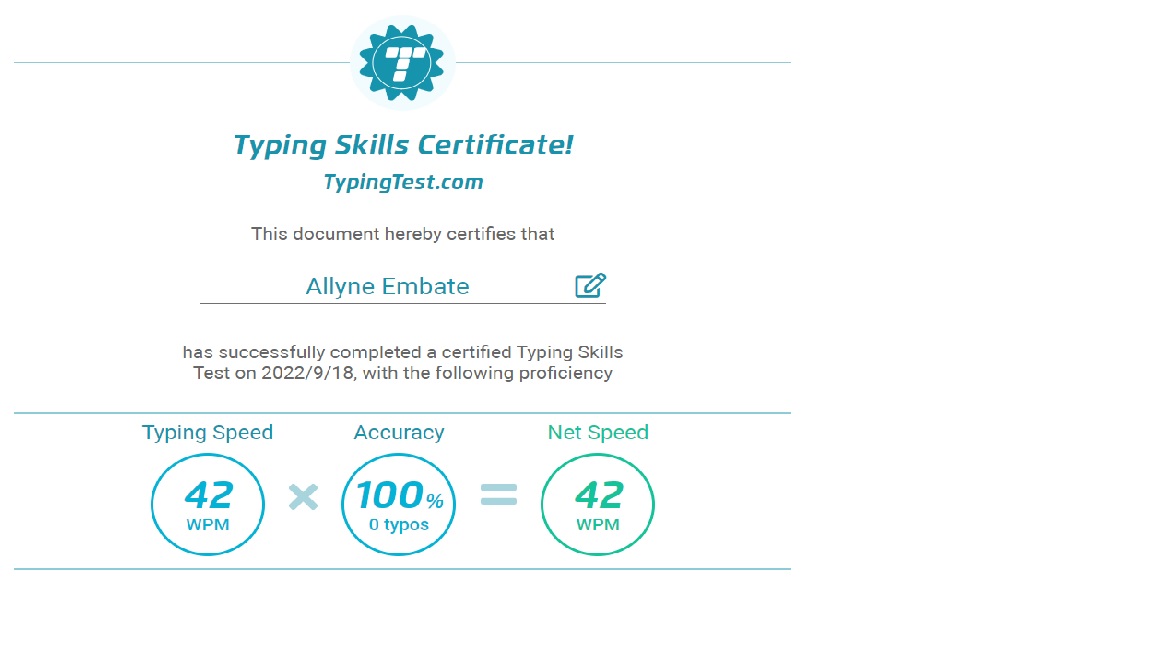 Typing Skills Certificate